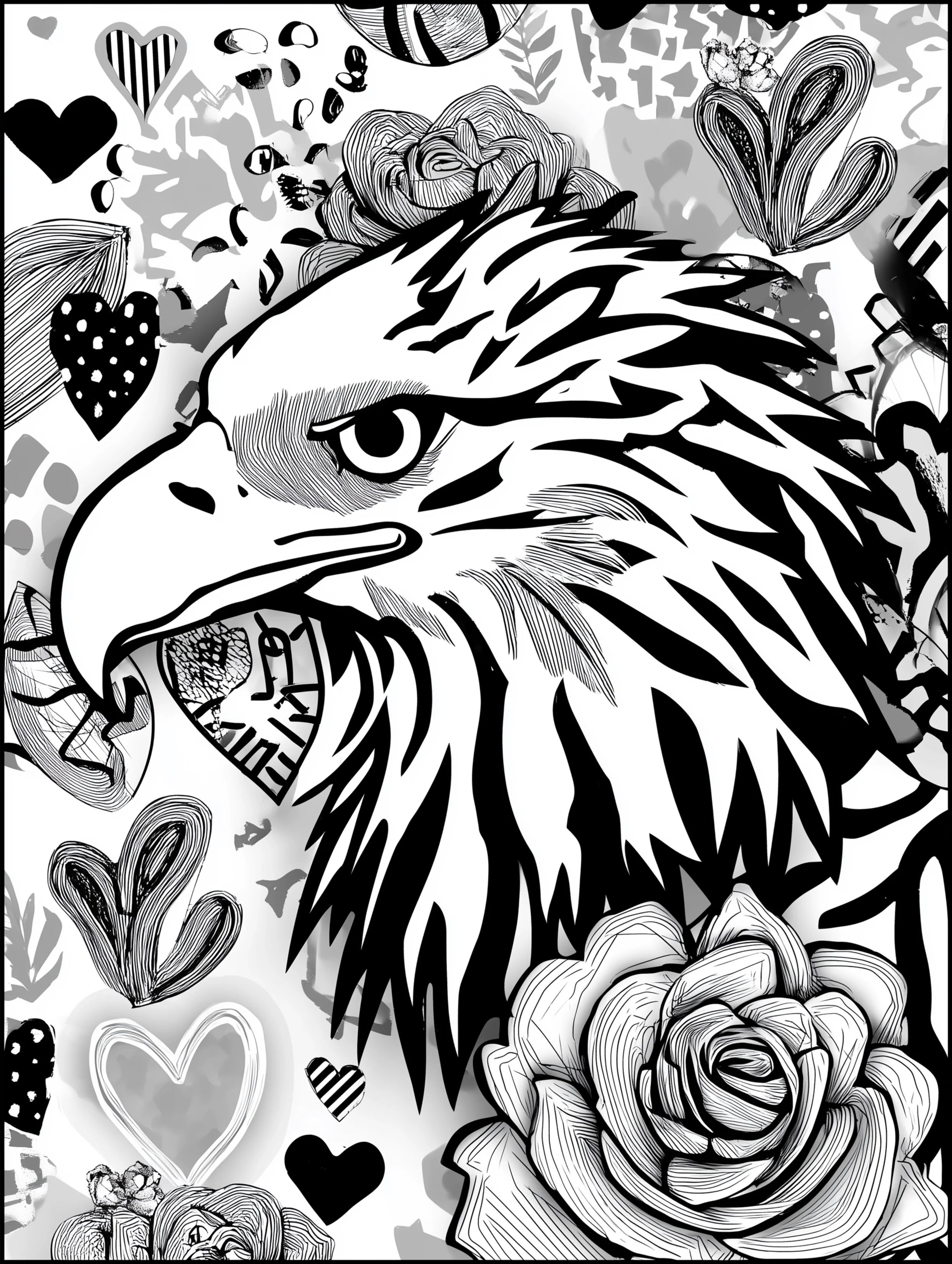 Free printable eagle coloring page for adults featuring a left looking eagle